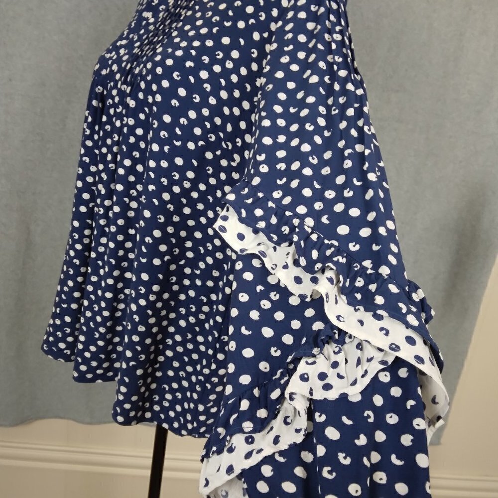 Soft Surroundings | Sonrisa Polka Dot Ruffle Sleeve Top Blue White Top | Size L - Picture 4 of 9
